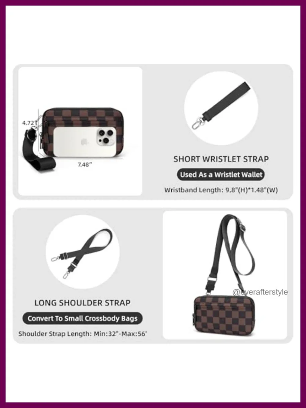 RFID Wristlet Wallet Crossbody Bag Women Checkered Quilted Nylon with Coin Purse